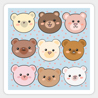 Cute teddy bears heads illustration Sticker